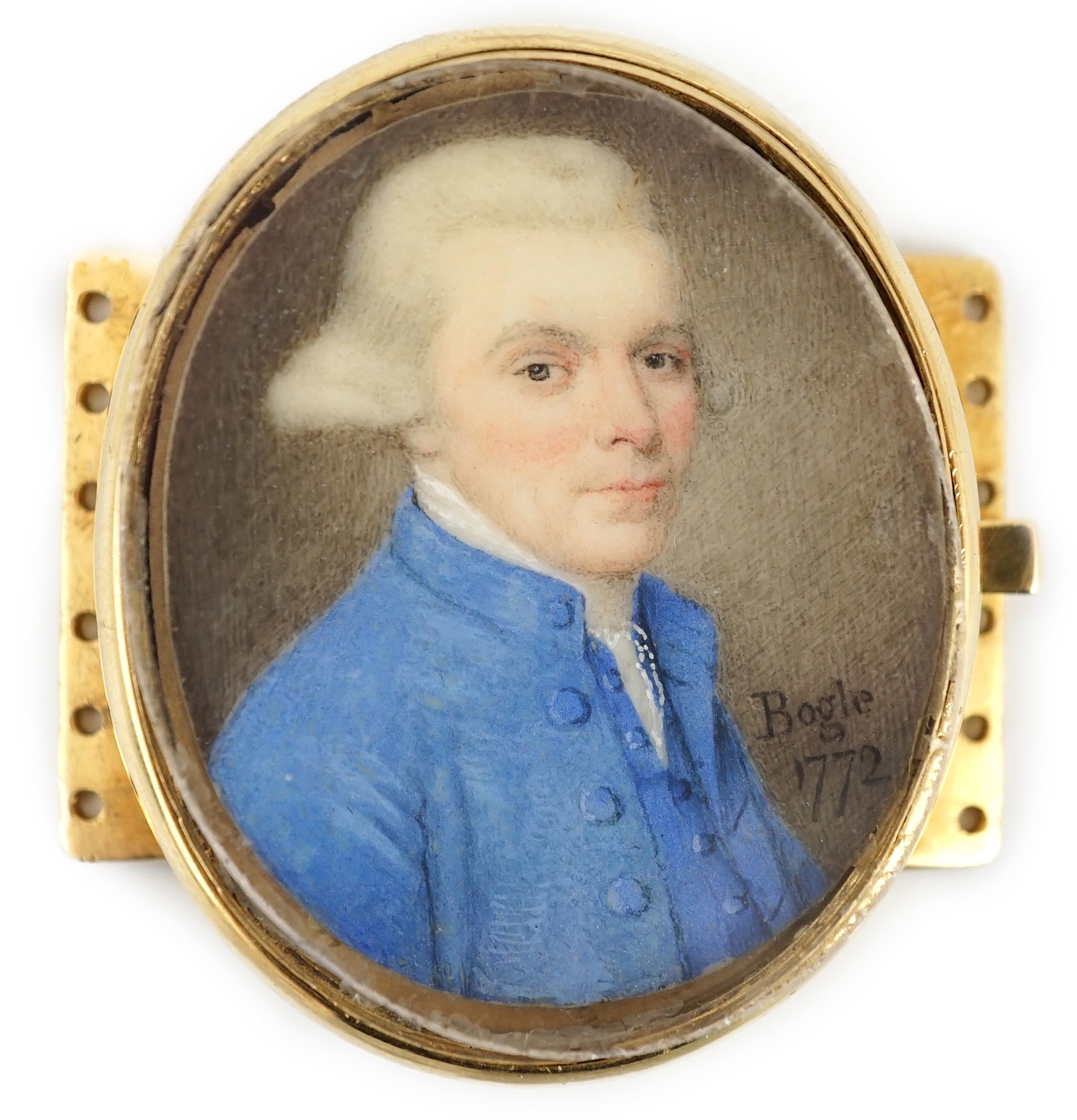 John Bogle (British, 1746-1803), Portrait miniature of a gentleman, oil on ivory, 3.6 x 3cm. CITES Submission reference WMZWN28S